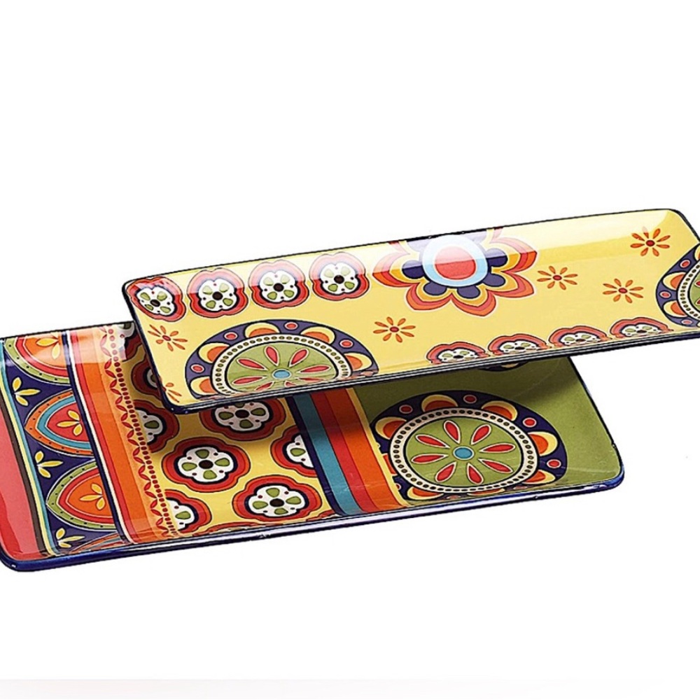 Set of Two Bico Tunisian Colorful Rectangular Ceramic Platters